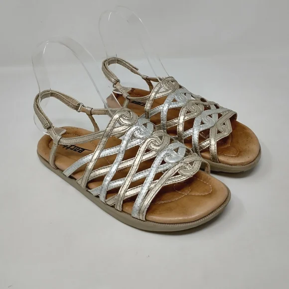 Earth Razzle Gold Strappy Leather Comfort Sandals Women's Size 6 - Picture 1 of 12